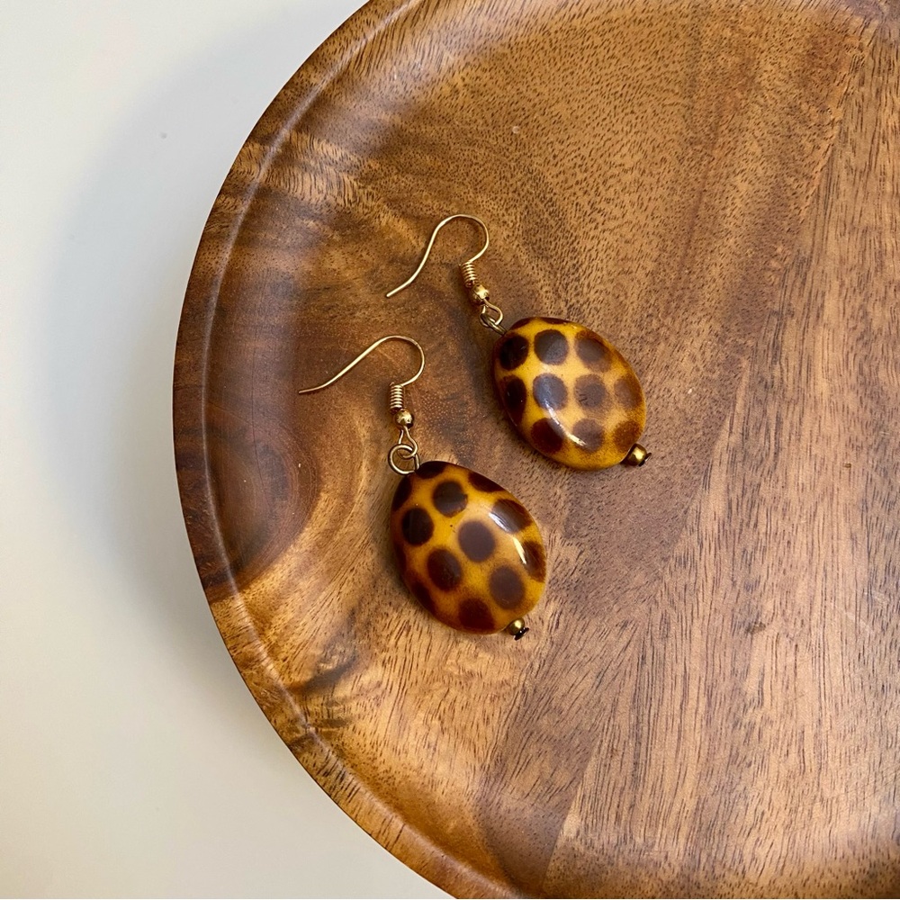 4/$15 Brown Gold Dot Acrylic Drop Earrings